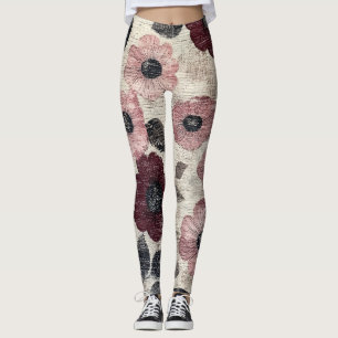 Legging Padrão de Linho Floral Bege Rústico (7)