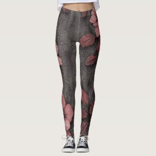 Legging Padrão de Linho Floral Bege Rústico (8)