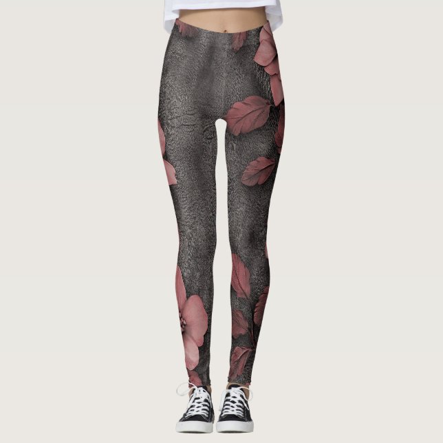 Legging Padrão de Linho Floral Bege Rústico (8) (Frente)