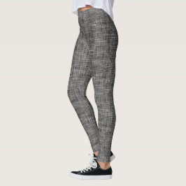 Legging Padrão de Linho Tweed Preto