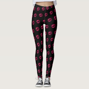 Legging Padrão de lipístula rosa quente