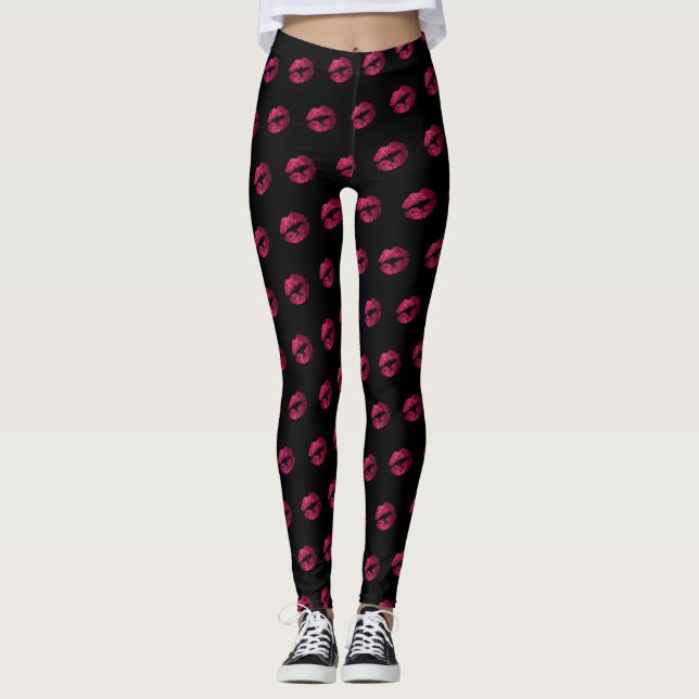 Legging Padrão de lipístula rosa quente (Frente)