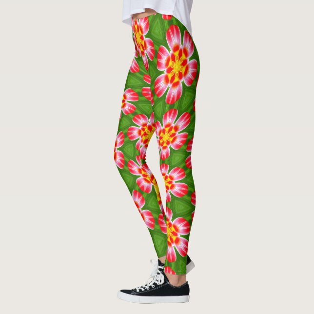 Legging Padrão de lírios vermelhos (Esquerda)