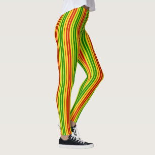 Legging Padrão de Listras Amarelas Vermelhas e Verdes