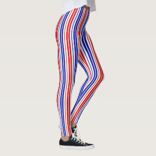 Legging Padrão de Listras Brancas Vermelhas e Azuis