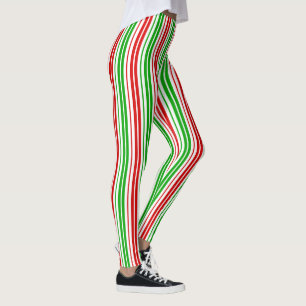 Legging Padrão de Listras Brancas Vermelhas e Verdes  