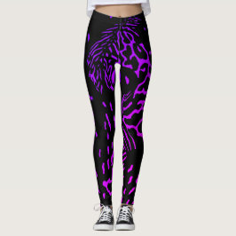 Legging Padrão de Listras de Tigre Preto e Roxo Abstrato L