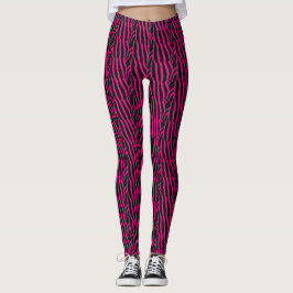 Legging Padrão de Listras de Zebra Rosa e Preto