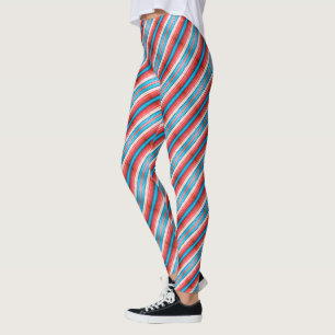 Legging Padrão de listras diagonais vibrantes vermelhas, a