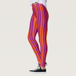 Legging Padrão de Listras Elegantes Roxo Laranja Design
