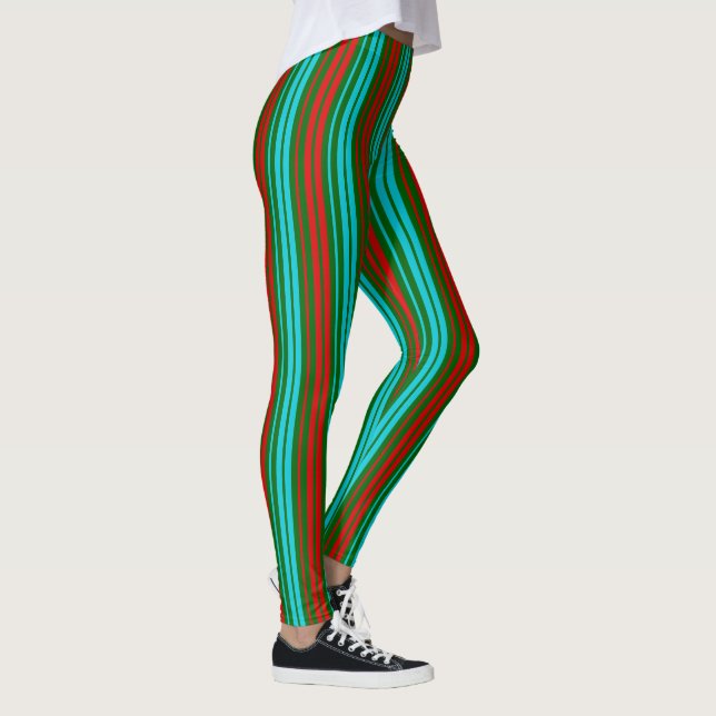 Legging Padrão de Listras Verdes Vermelhas e Azuis   (Direita)