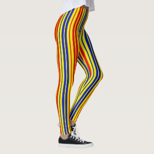 Legging Padrão de Listras Vermelhas Azuis Amarelas Design
