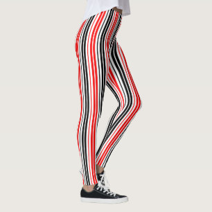 Legging Padrão de Listras Vermelhas Pretas e Brancas Desig