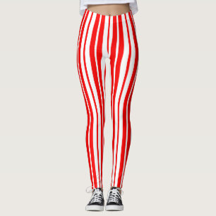 Legging Padrão de Listras Verticais Brancas Vermelhas Desi