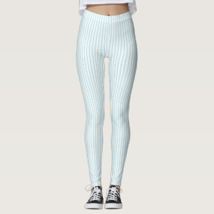 Legging Padrão de listras verticais de marfim azul claro f