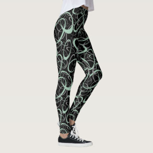 Legging padrão de loops retro do modo preto de jade cinzen