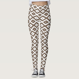 Legging Padrão de losango branco e castanho de taupe