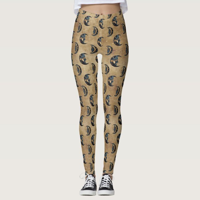 Legging Padrão de Lua e Estrela da Astrologia Vintage (Frente)