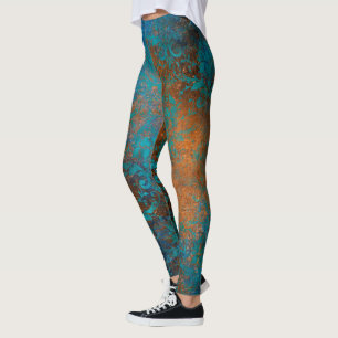 Legging Padrão de Luxo Decorativo Floral Marrom Azul Grung