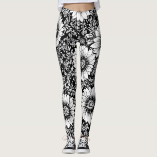 Legging Padrão de Luxo Floral Monocromático Chic (5)