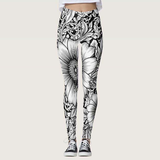 Legging Padrão de Luxo Floral Monocromático Chic (7) (Frente)
