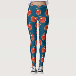 Legging Padrão De Maçã Vermelha No Azul Denim