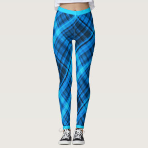 Legging Padrão De Madras Diagonais De Moda Azul E Preta