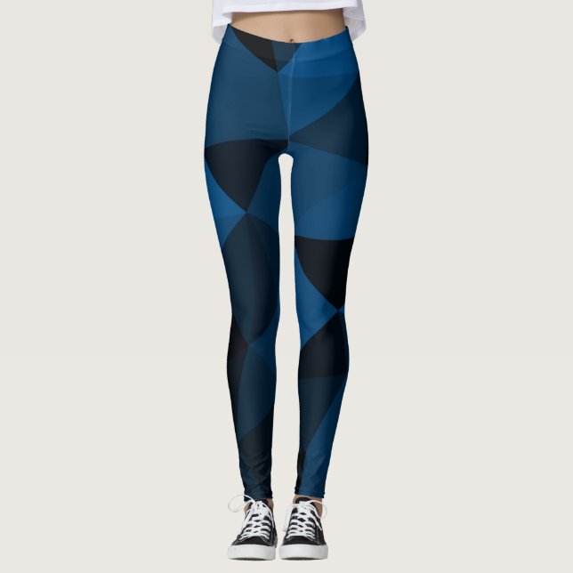 Legging Padrão de malha geométrica azul escuro e preto (Frente)