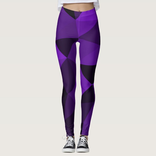 Legging Padrão de malha geométrica preta roxa (Frente)