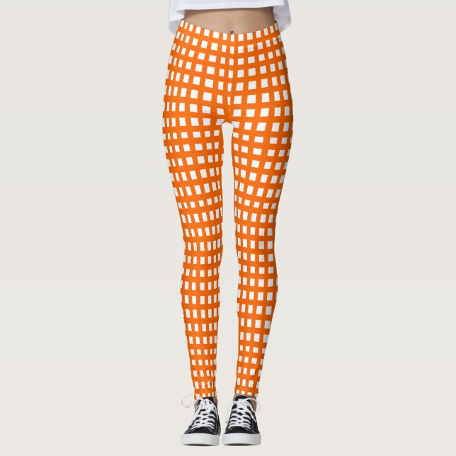 Legging Padrão de malha quadrada laranja (Frente)