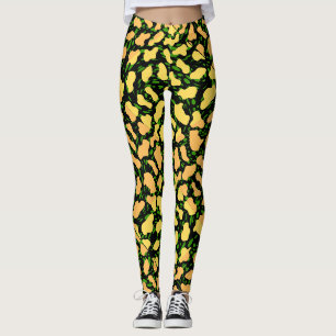 Legging Padrão de Manchas Amarelas.YO01.Fundo Preto