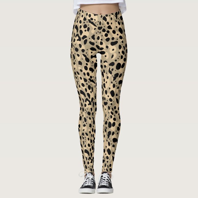 Legging Padrão de manchas de leopardo bege marrom abstrato (Frente)