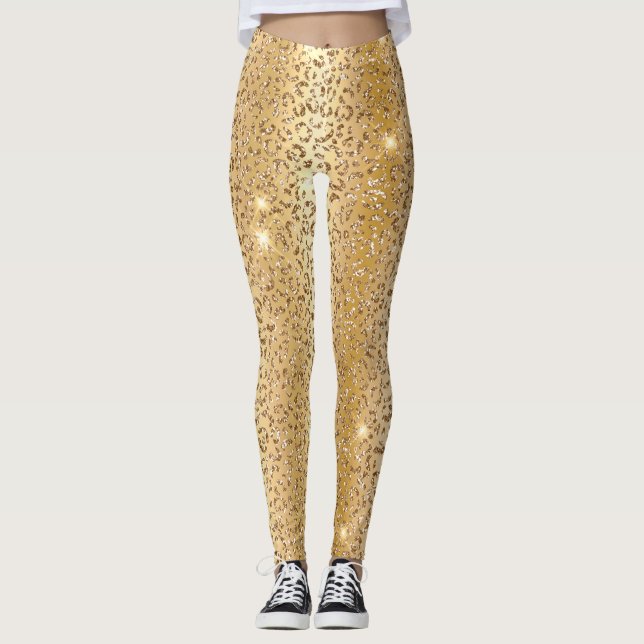 Legging Padrão de manchas de leopardo selvagem com brilho  (Frente)