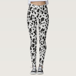Legging Padrão de manchas pretas de vaca com estampa de an