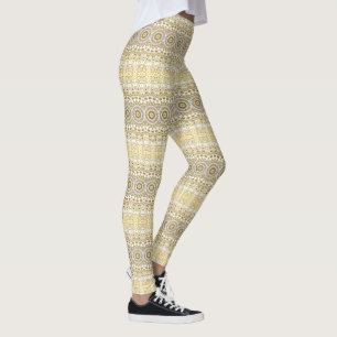 Legging Padrão de Mandala Amarelo Dourado
