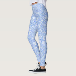Legging Padrão de Mandala Azul Centáurea