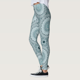 Legging Padrão de Mandala Azul e Cinza Tempestuoso
