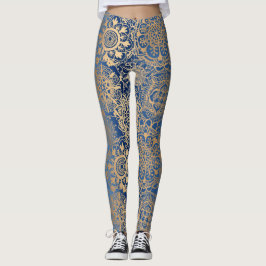 Legging Padrão de Mandala azul e Dourado