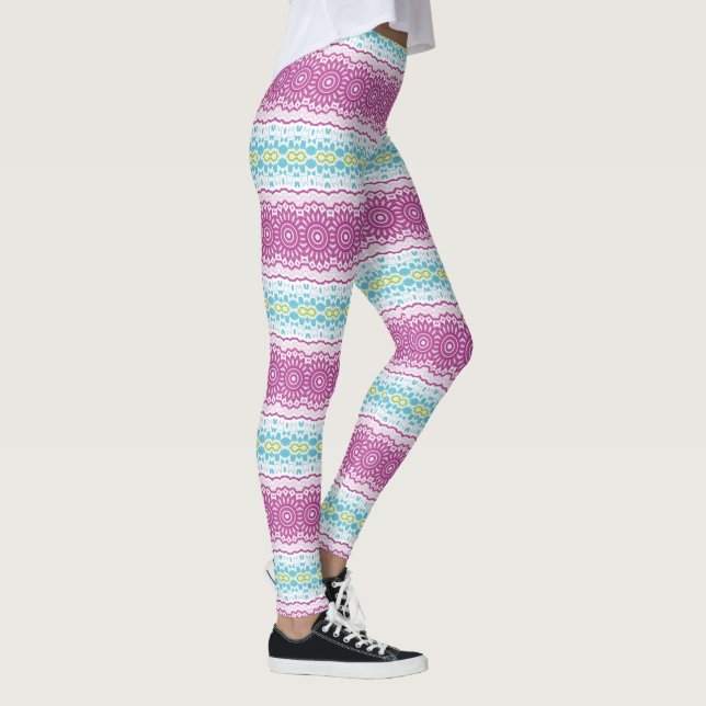Legging Padrão de Mandala Azul Magenta e Verde (Direita)