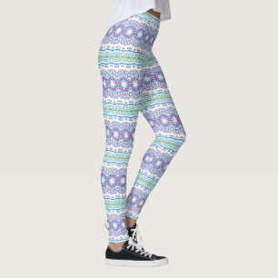 Legging Padrão de Mandala Azul-verde e Violeta