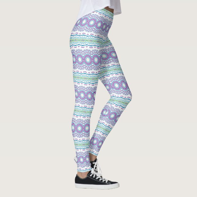 Legging Padrão de Mandala Azul-verde e Violeta (Direita)
