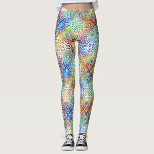 Legging Padrão de Mandala Branca Sobre Pedras De Joias Col