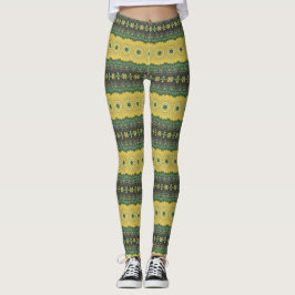 Legging Padrão de Mandala Caleidoscópio Amarelo e Verde