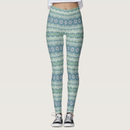 Legging Padrão de Mandala Costeira Azul e Verde Marinho