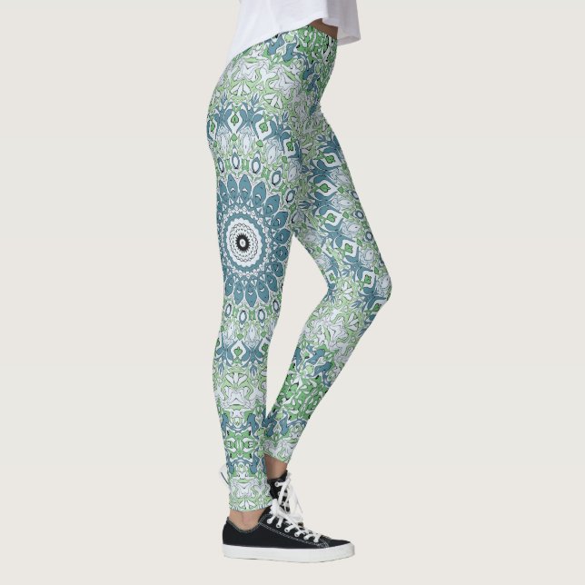Legging Padrão de Mandala Costeira Azul e Verde Marinho (Direita)