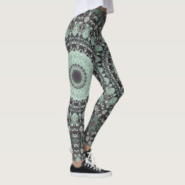 Legging Padrão de Mandala da Mint Green e do Charcarboneto