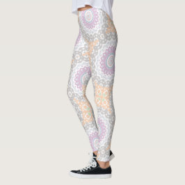 Legging Padrão de Mandala de Primavera Pastel em Simetria