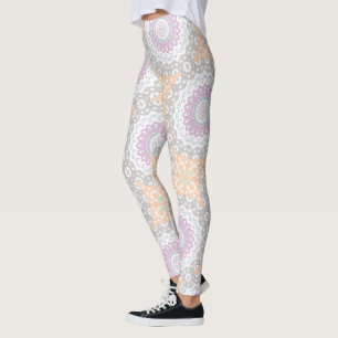 Legging Padrão de Mandala de Primavera Pastel em Simetria