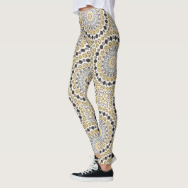 Legging Padrão de Mandala Dourado e Carvão