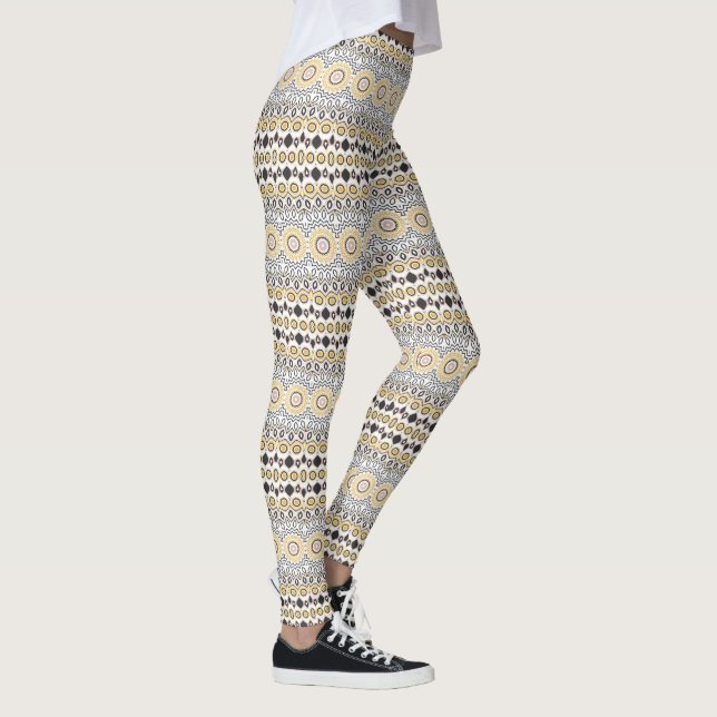 Legging Padrão de Mandala Dourado e Carvão (Direita)